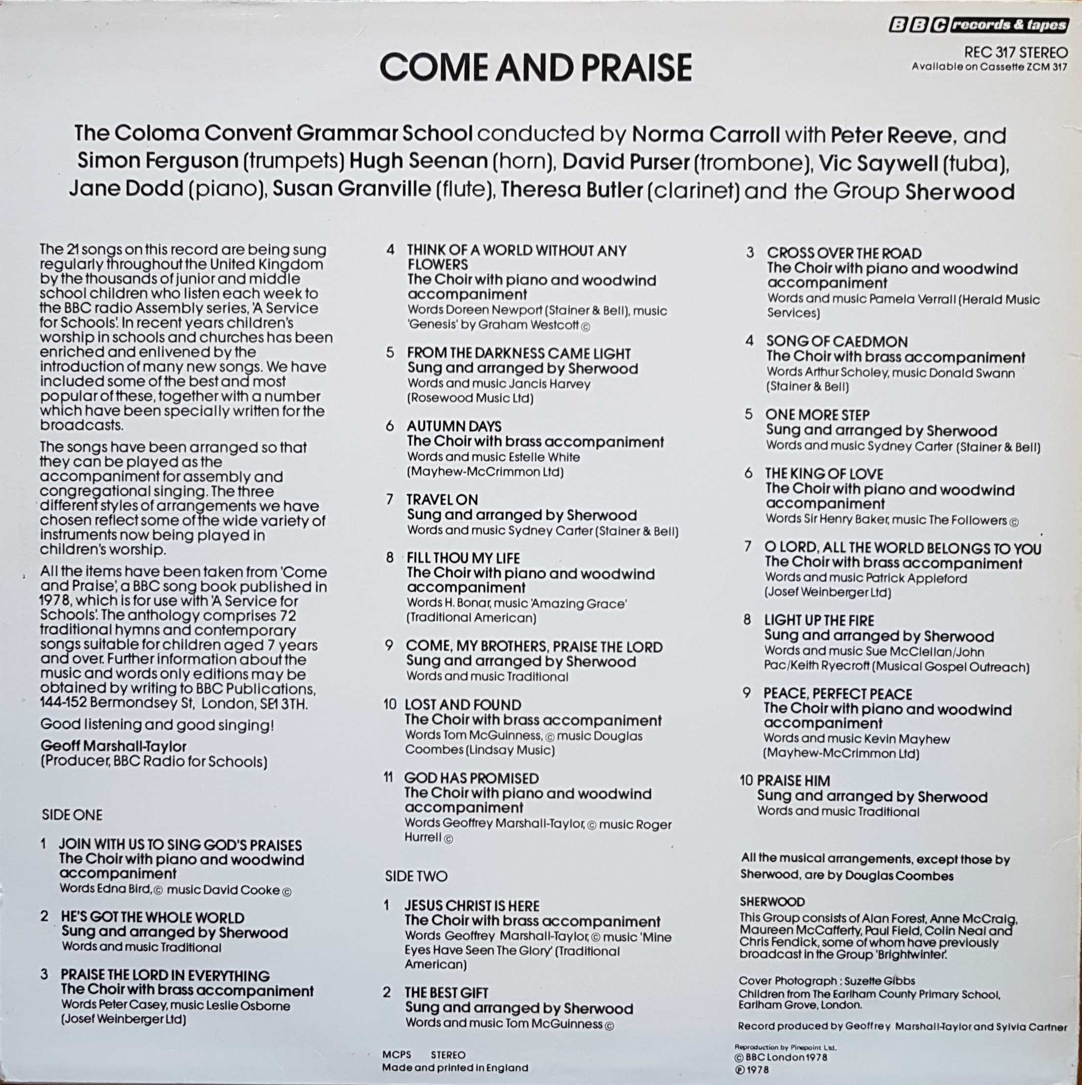 Picture of REC 317 Come & praise: 21 songs for assembly by artist Various from the BBC records and Tapes library